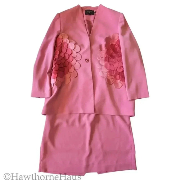 LOUISE RICCI Dusty Pink Modest Skirt Suit Size 16 2 Piece One Button - Picture 1 of 13